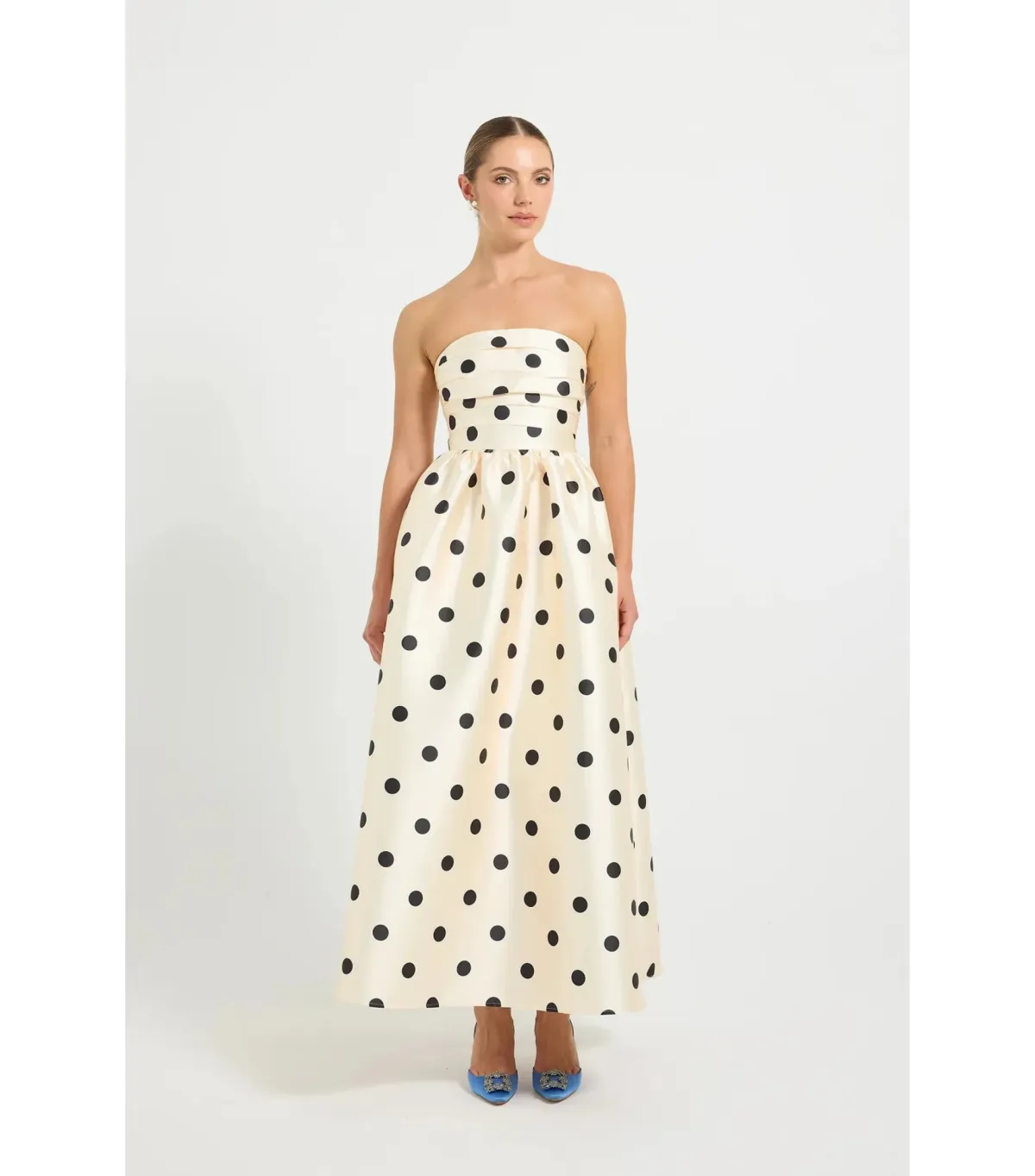 Pasduchas Dottie Strapless Midi Dress Polka Dots Size AU 12 for rent on The Volte - main image