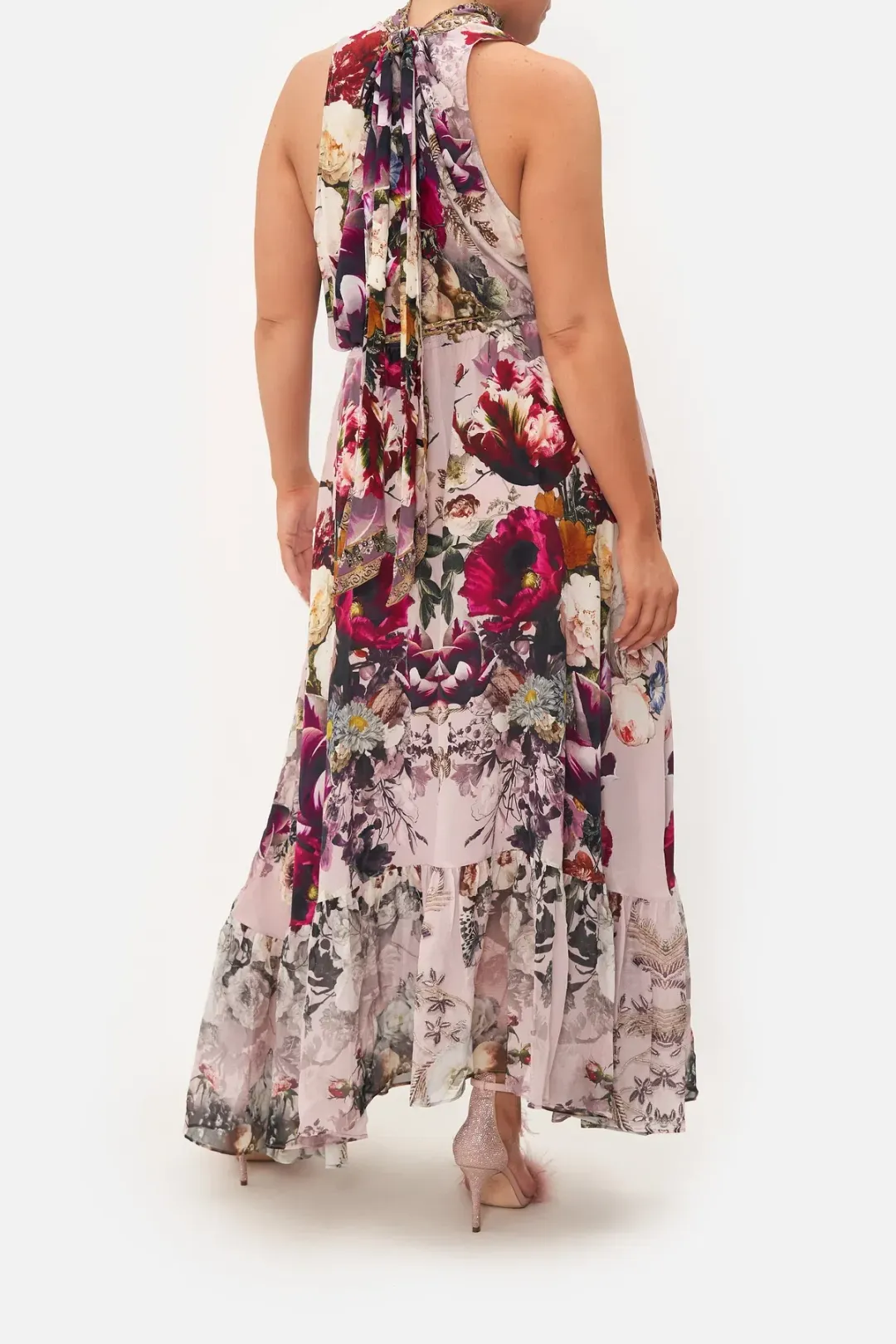 Camilla Necktie Dress with Elasticated Waist Gypsy Rose Floral Pink Size L/AU 14 for rent on The Volte - main image