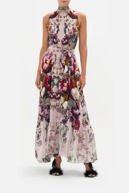 Camilla Necktie Dress with Elasticated Waist Gypsy Rose Floral Pink Size L/AU 14 for rent on The Volte - image 1