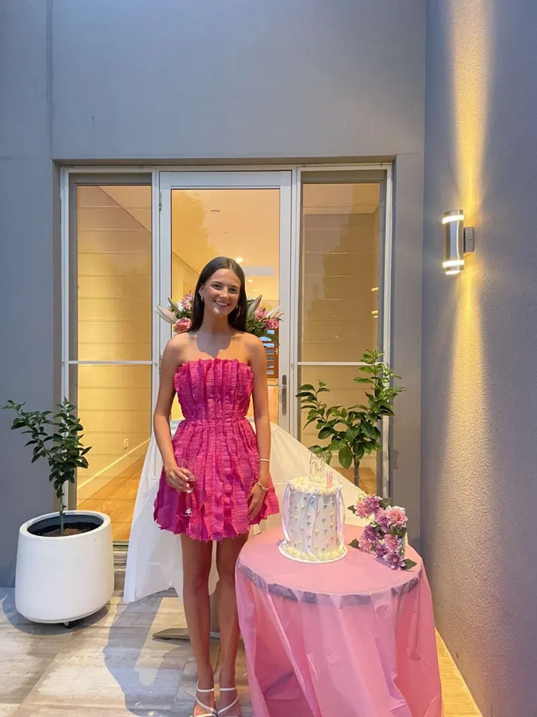Aje Hybrid Sleeveless Mini Dress in Fuchsia Rose Size 6  for rent on The Volte - main image