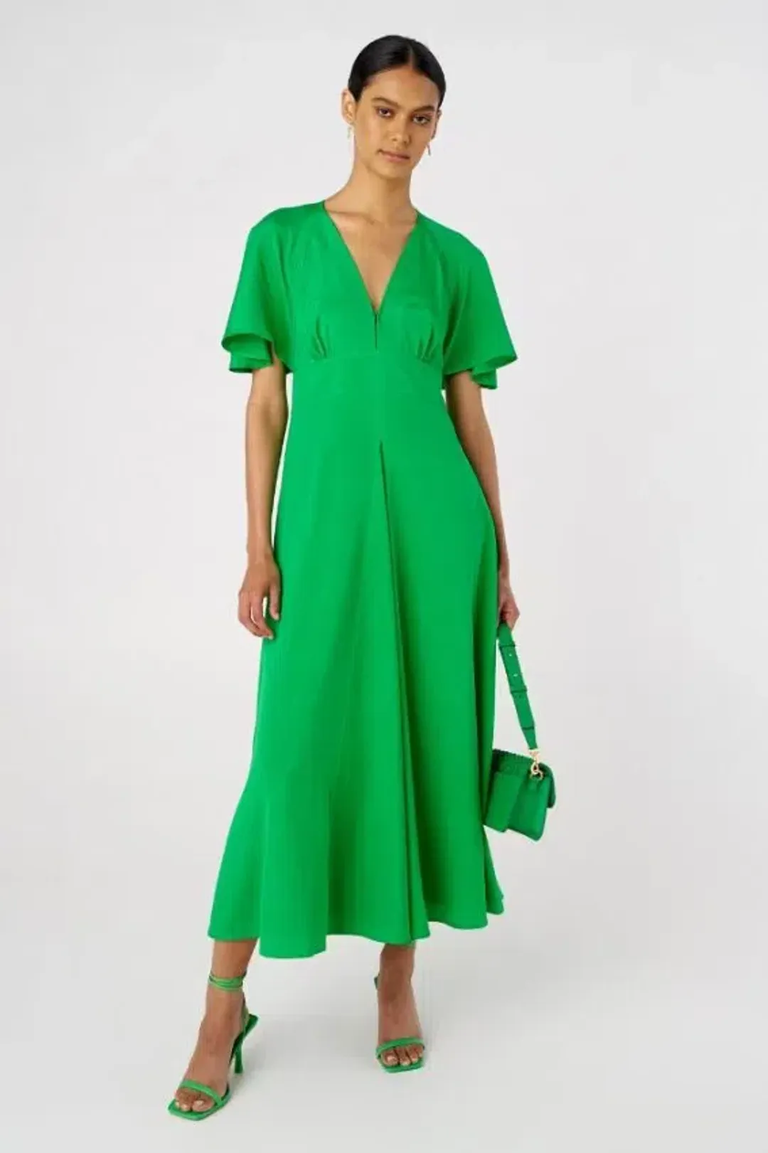 Oroton Cape Sleeve Midi Dress Green Size 10 for rent on The Volte - main image