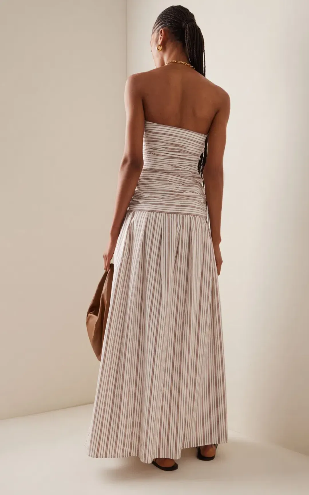 Anna Quan Isadora Strapless Maxi Dress Tobacco Stripe Size AU 8 for rent on The Volte - main image