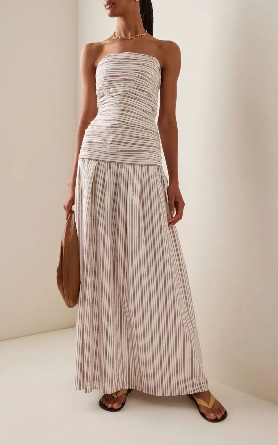 Anna Quan Isadora Strapless Maxi Dress Tobacco Stripe Size AU 8 for rent on The Volte - main image