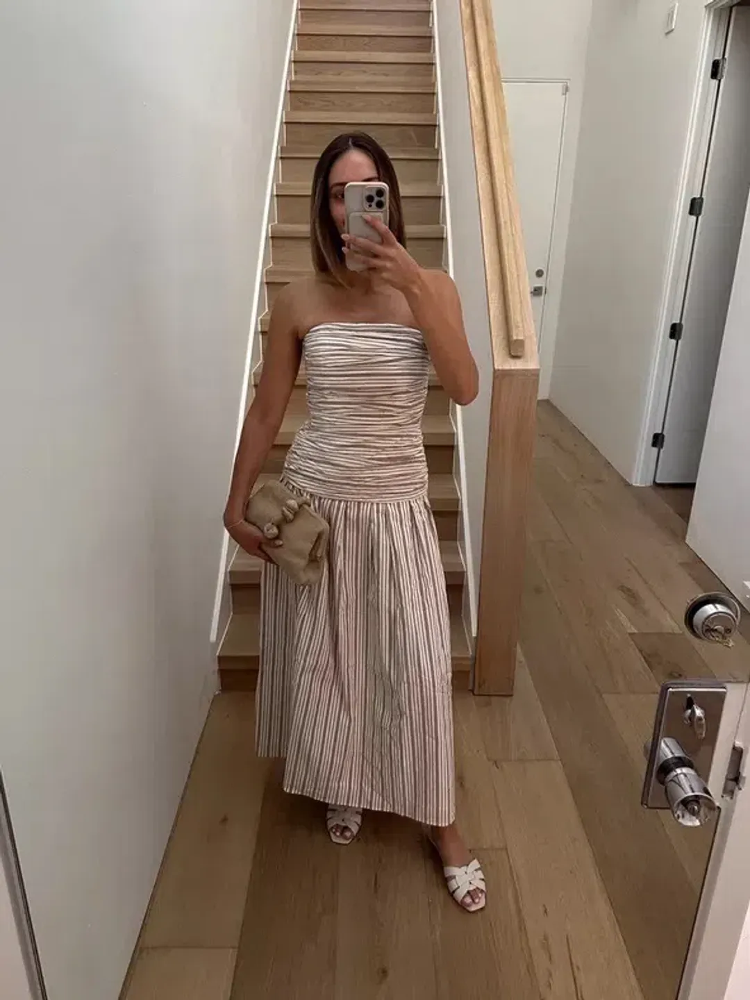 Anna Quan Isadora Strapless Maxi Dress Tobacco Stripe Size AU 8 for rent on The Volte - main image