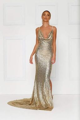 Alamour the Label Andriana Sequins Gown Gold Size 8 for rent on The Volte - image 1