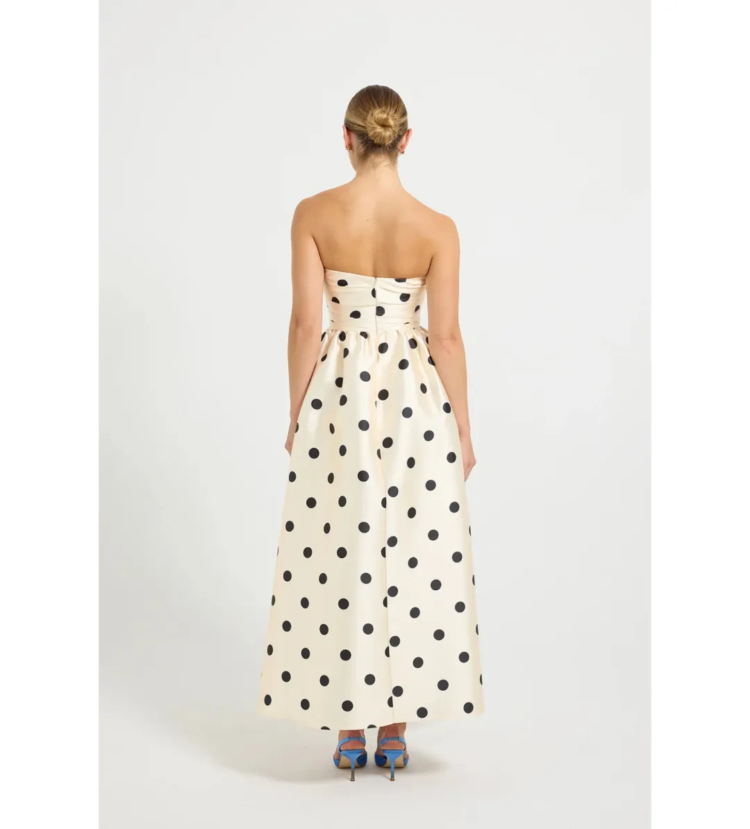 Pasduchas Dottie Strapless Midi Dress in Cream/Black Size AU 8 for rent on The Volte - main image