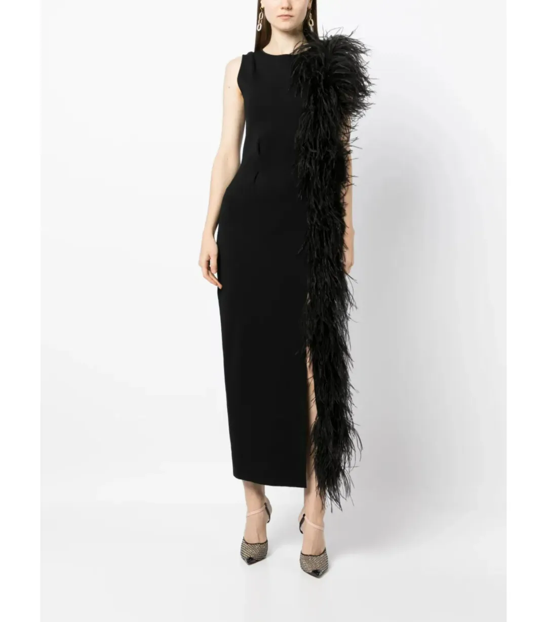 Rachel Gilbert Elcie Feather-Tri Midi Dress Black Size XS / AU 6 for rent on The Volte - main image
