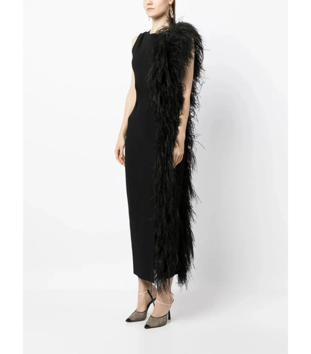 Rachel Gilbert Elcie Feather-Tri Midi Dress Black Size XS / AU 6 for rent on The Volte - main image