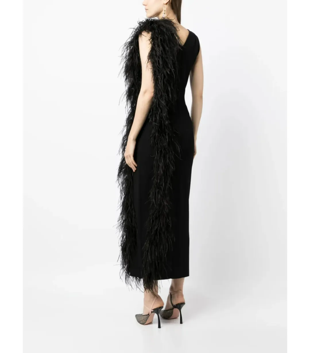 Rachel Gilbert Elcie Feather-Tri Midi Dress Black Size XS / AU 6 for rent on The Volte - main image