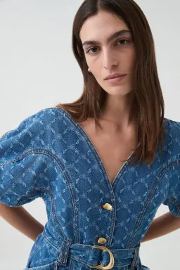 Aje Check Denim Mini Dress Diamond Logo Wash Size AU 14 for rent on The Volte - image 5