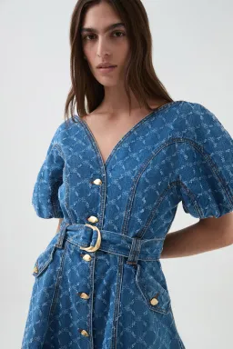 Aje Check Denim Mini Dress Diamond Logo Wash Size AU 14 for rent on The Volte - image 4