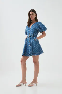Aje Check Denim Mini Dress Diamond Logo Wash Size AU 14 for rent on The Volte - image 2