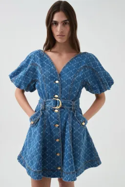 Aje Check Denim Mini Dress Diamond Logo Wash Size AU 14 for rent on The Volte - image 3