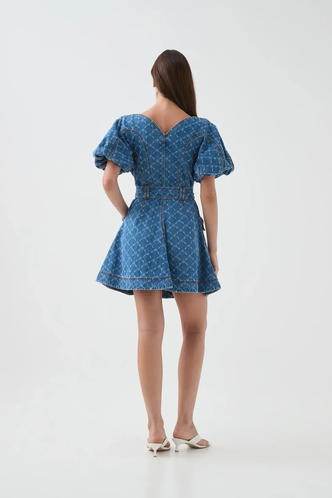 Aje Check Denim Mini Dress Diamond Logo Wash Size AU 14 for rent on The Volte - main image
