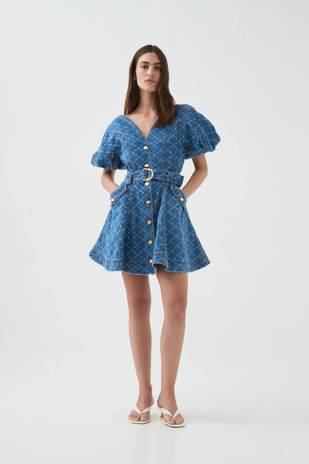Aje Check Denim Mini Dress Diamond Logo Wash Size AU 14 for rent on The Volte - main image