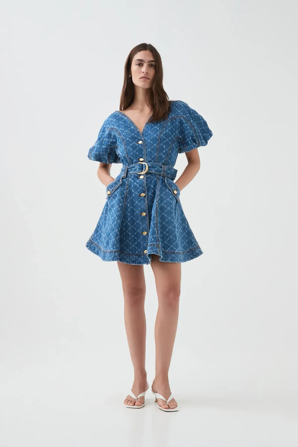 Aje Check Denim Mini Dress Diamond Logo Wash Size AU 14 for rent on The Volte - main image