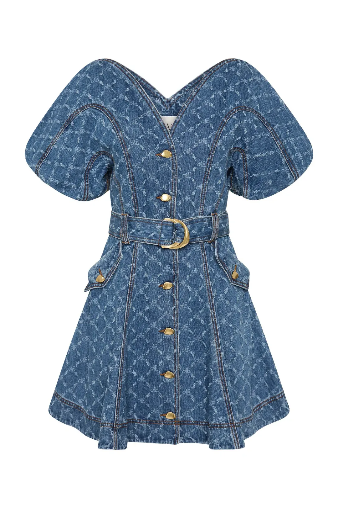 Aje Check Denim Mini Dress Diamond Logo Wash Size AU 14 for rent on The Volte - main image