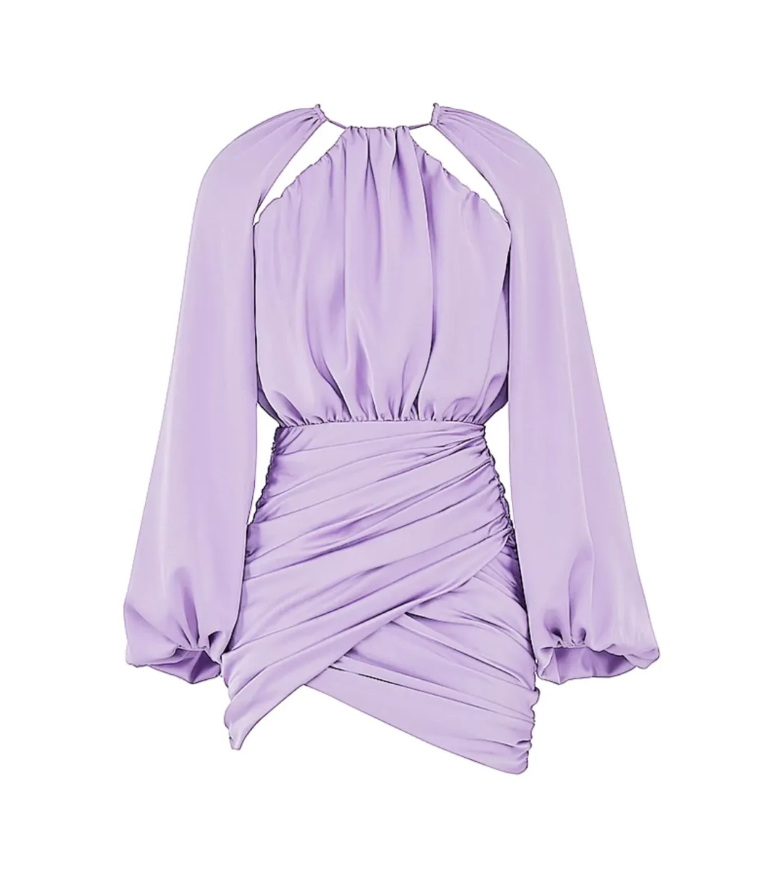 House of CB Kate Satin Wrap Front Mini Dress Orchid Size AU 10 for rent on The Volte - main image