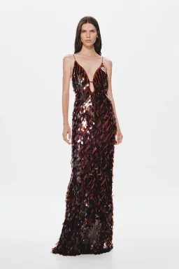 Misha Collection The Sapphire Sequin Maxi Dress in Fig Brown Size 10/M for rent on The Volte - image 2