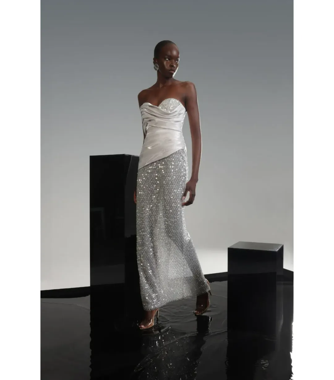 Eliya The Label Gia Maxi Gown Silver Size XS / AU 6 for rent on The Volte - main image