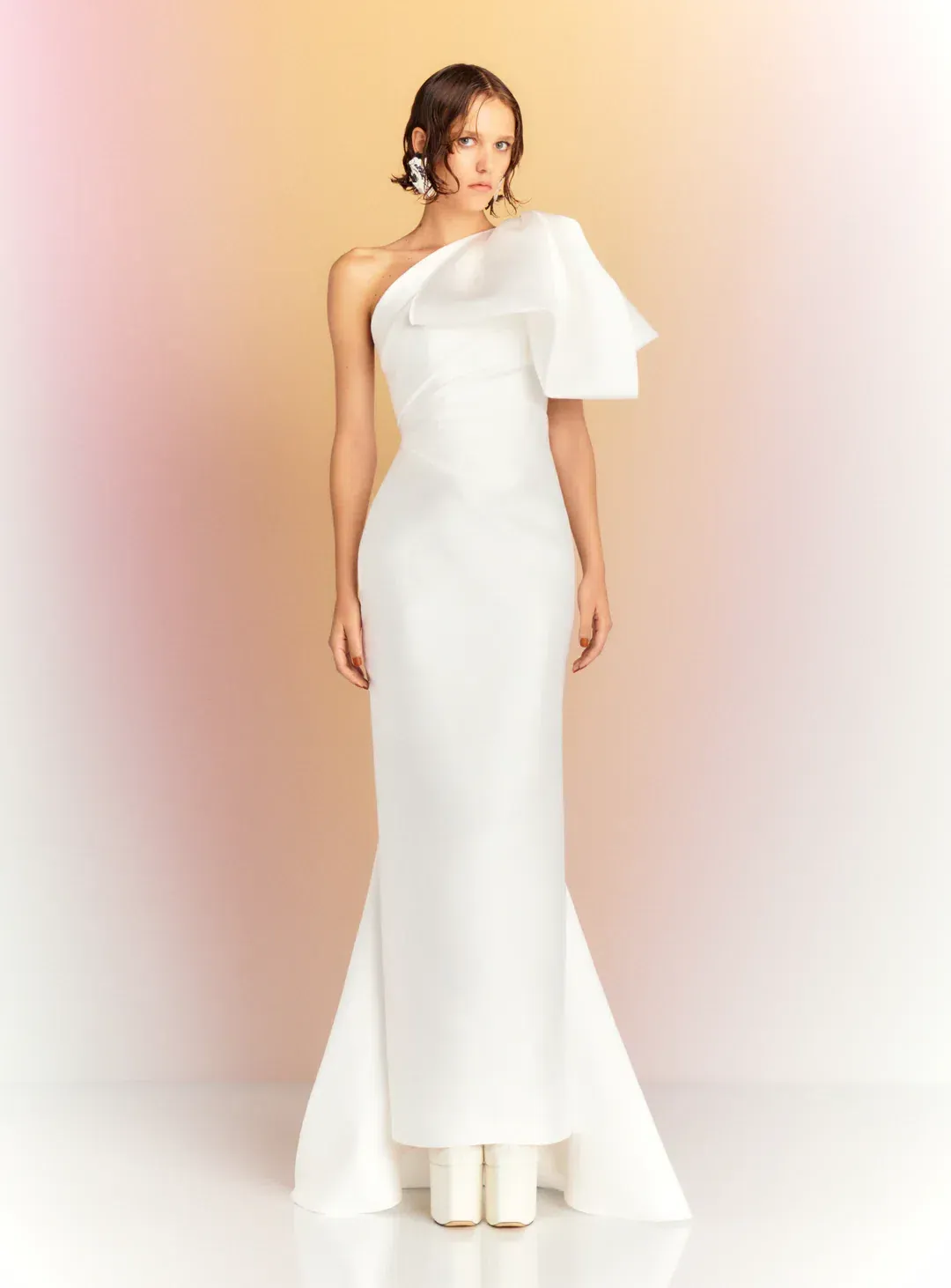 Solace London Priya bow detaile draped satin gown size 16 for rent on The Volte - main image