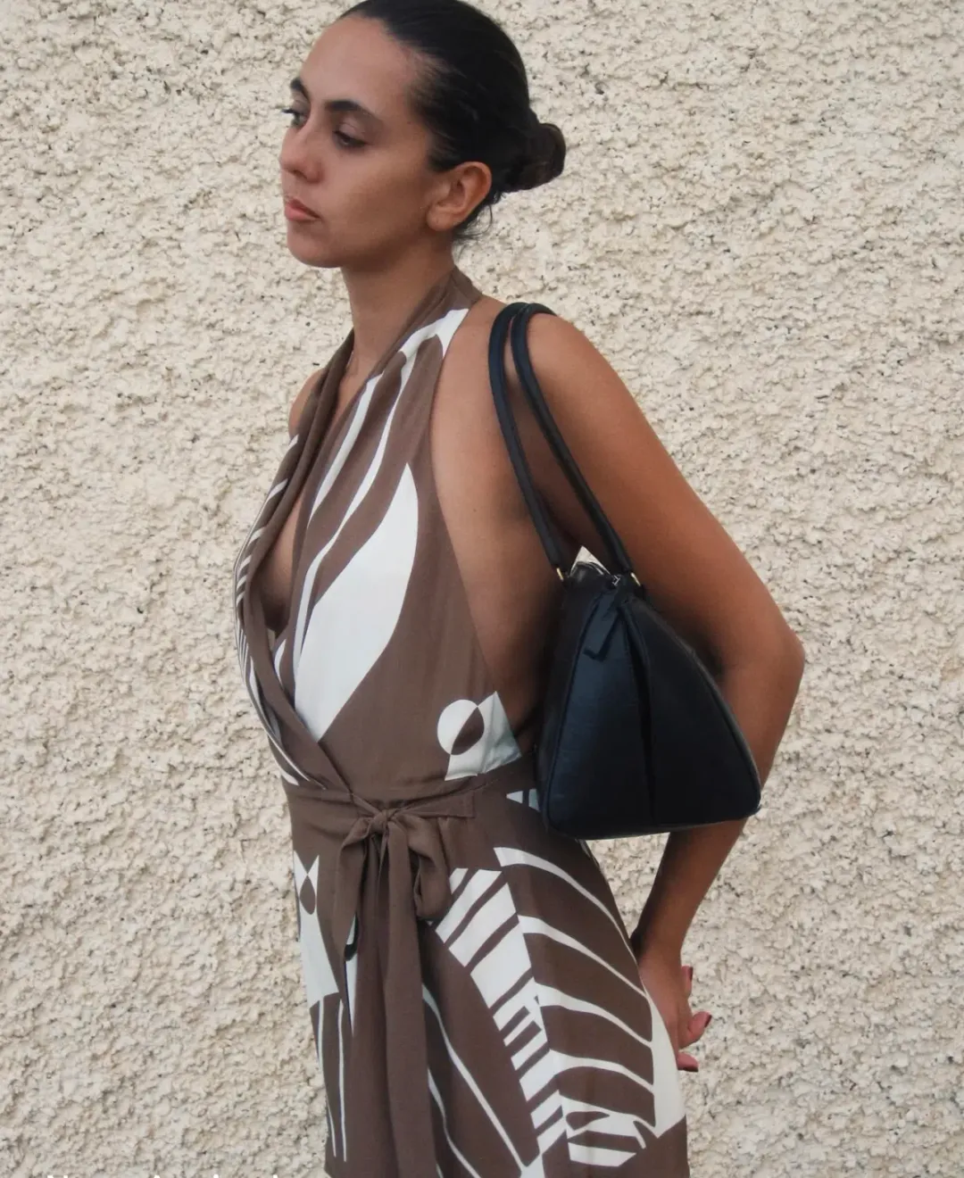 Sir The Label Almara Wrap Halter Mini Dress Espresso Stripe Size 1/ Au 8 for rent on The Volte - main image