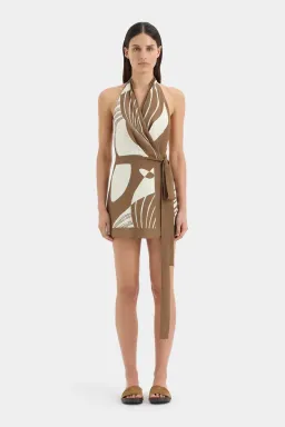 Sir The Label Almara Wrap Halter Mini Dress Espresso Stripe Size 1/ Au 8 for rent on The Volte - image 1