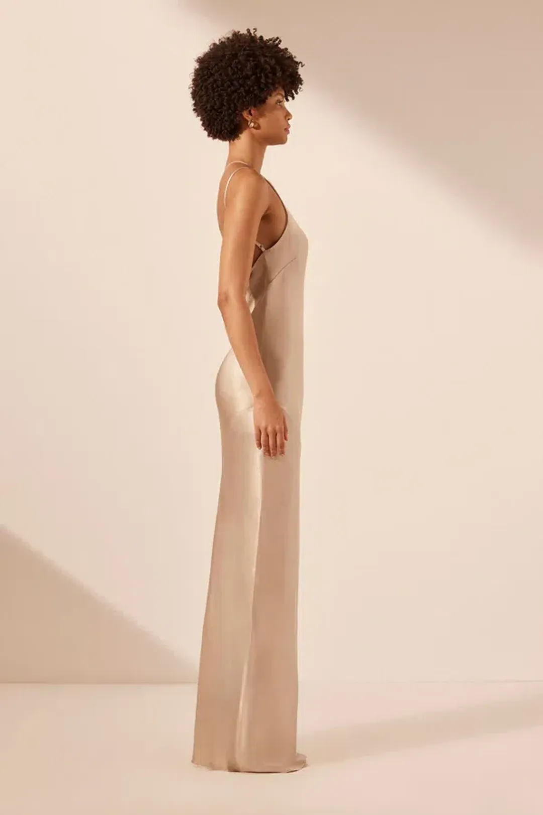 Shona Joy La Lune One Shoulder Cowl Back Maxi Dress  Gold Size 8 for rent on The Volte - main image
