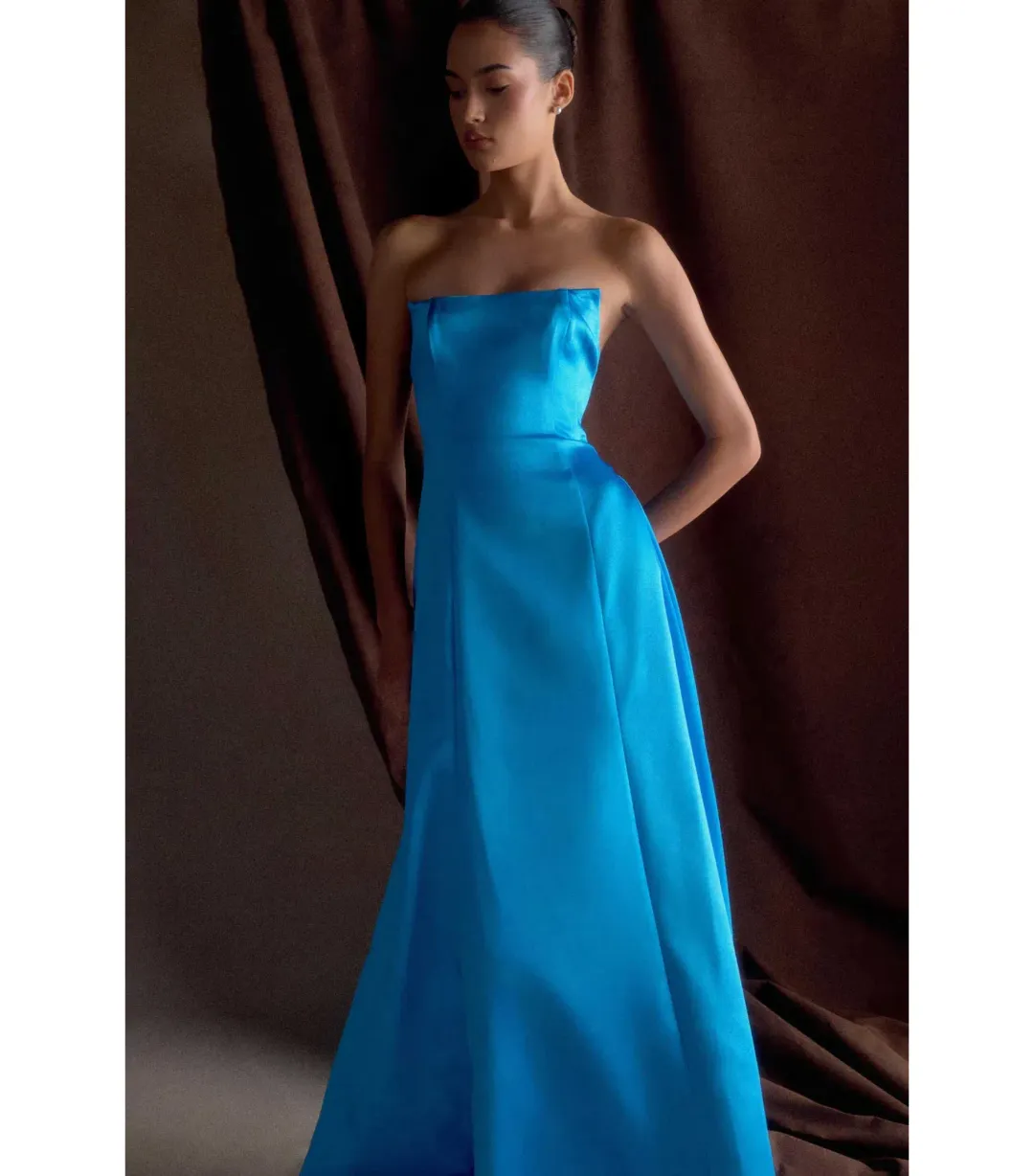 Meshki Rosella Satin Maxi Gown Cyan Blue Size AU 8 for rent on The Volte - main image