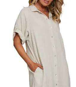 Eb And Ive Short Tab Sleeve Linen Studio Midi Shirt Dress Tusk Size M / AU 10 for rent on The Volte - image 4