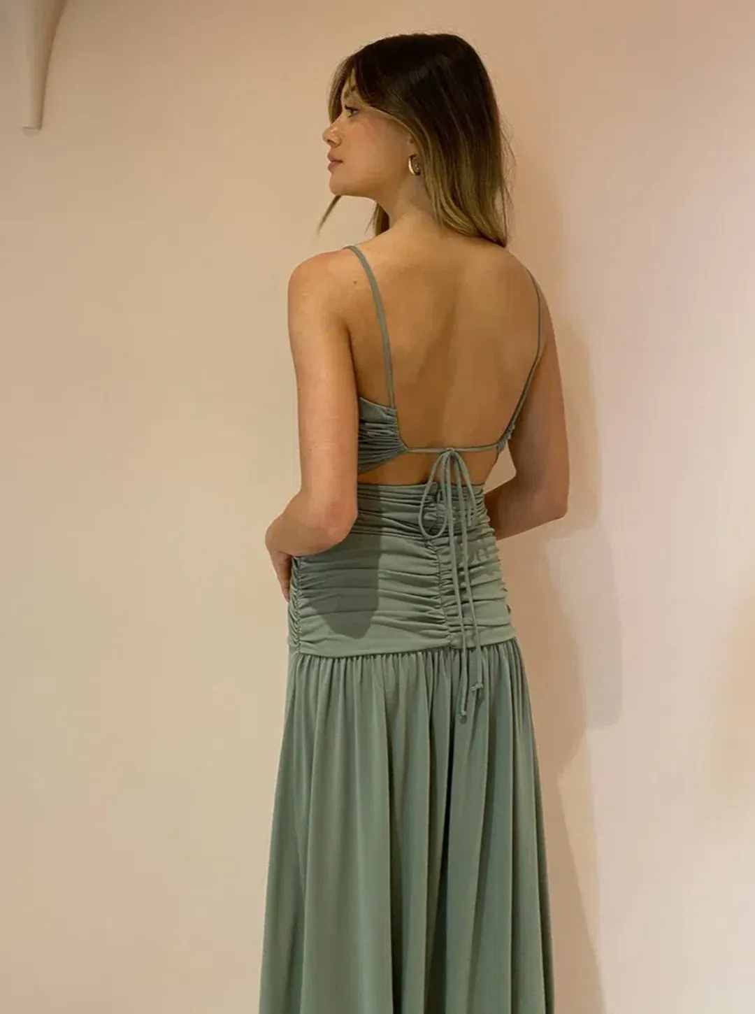 Bec and Bridge Vixen Maxi Dress in Olive Size 12  for rent on The Volte - main image