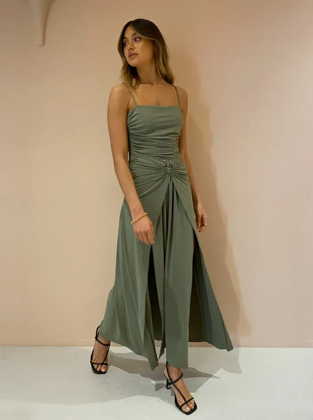 Bec and Bridge Vixen Maxi Dress in Olive Size 12  for rent on The Volte - main image