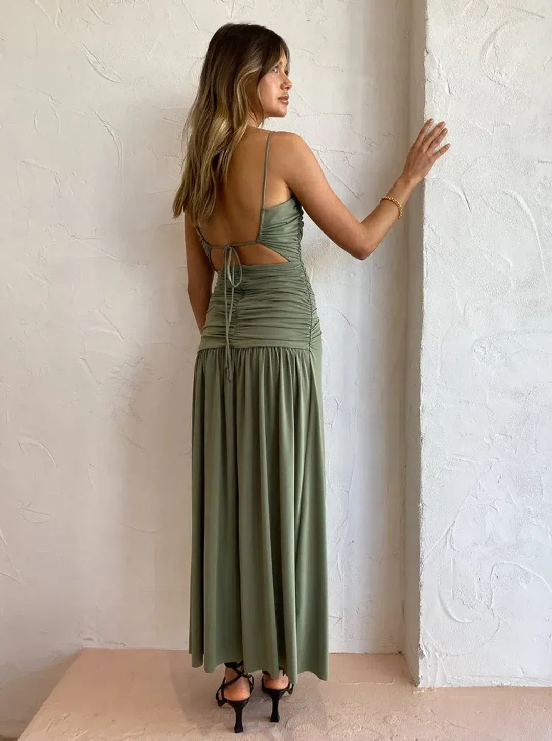 Bec and Bridge Vixen Maxi Dress in Olive Size 12  for rent on The Volte - main image