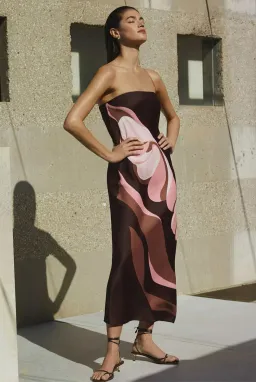 Witchery Strapless Maxi Dress Aubergine Print Size AU 10 for rent on The Volte - image 1
