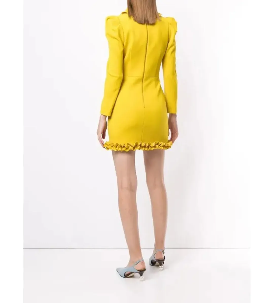 Rebecca Vallance Baci Long Sleeve Mini Dress Yellow Size AU 14 for rent on The Volte - main image