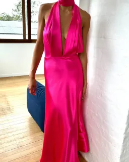 YLD Design Halter Maxi Dress in Hot Pink Size S/ AU 8 for rent on The Volte - image 1