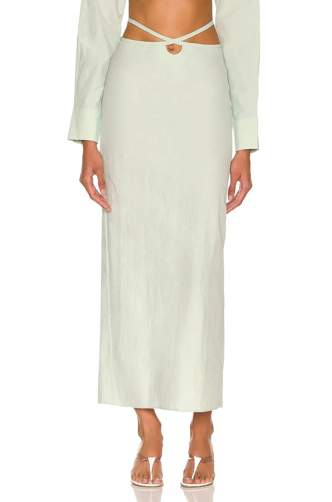 Christopher Esber Magyar Cropped Top & Tie Skirt in Mint Size AU8 for rent on The Volte - main image