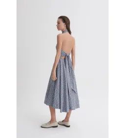 Scanlan Theodore Linen Printed Halter Midi Dress Blue White Size AU 6 for rent on The Volte - image 5