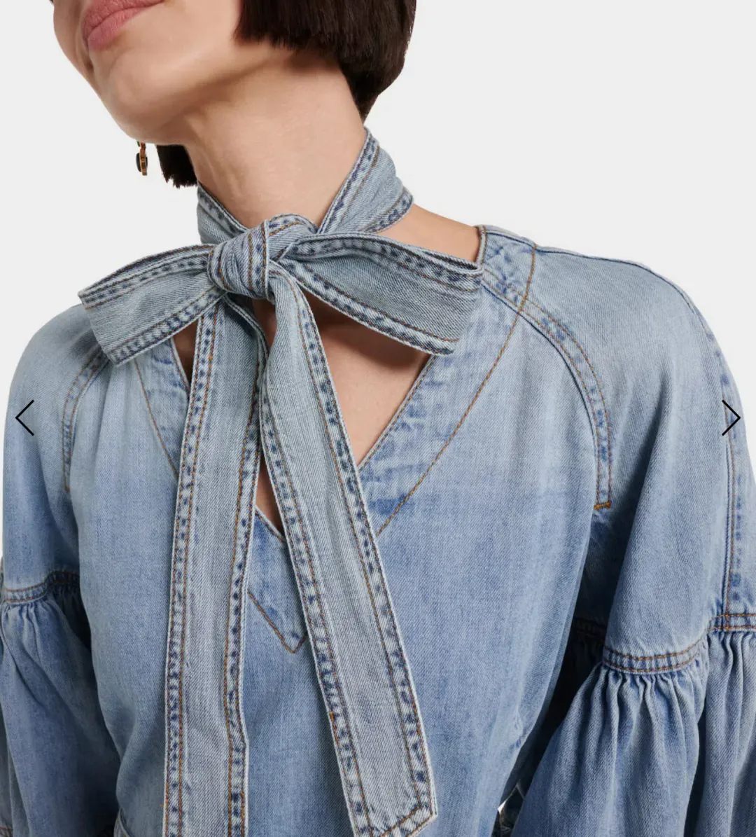 Zimmermann Tie-neck puff-sleeve denim minidress size 1 for rent on The Volte - main image