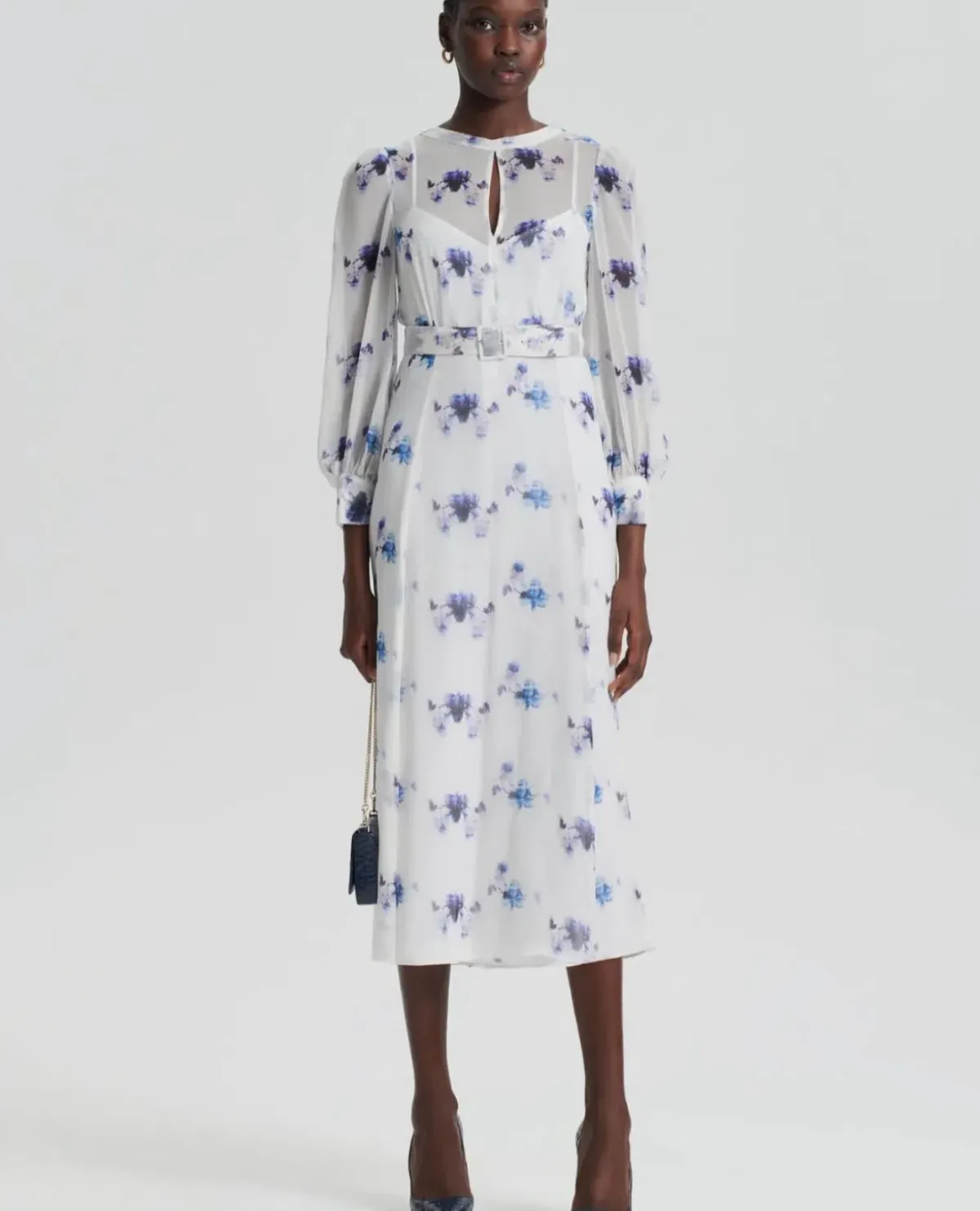 Scanlan Theodore Silk Georgette White Ink Dress Size 8 for rent on The Volte - main image