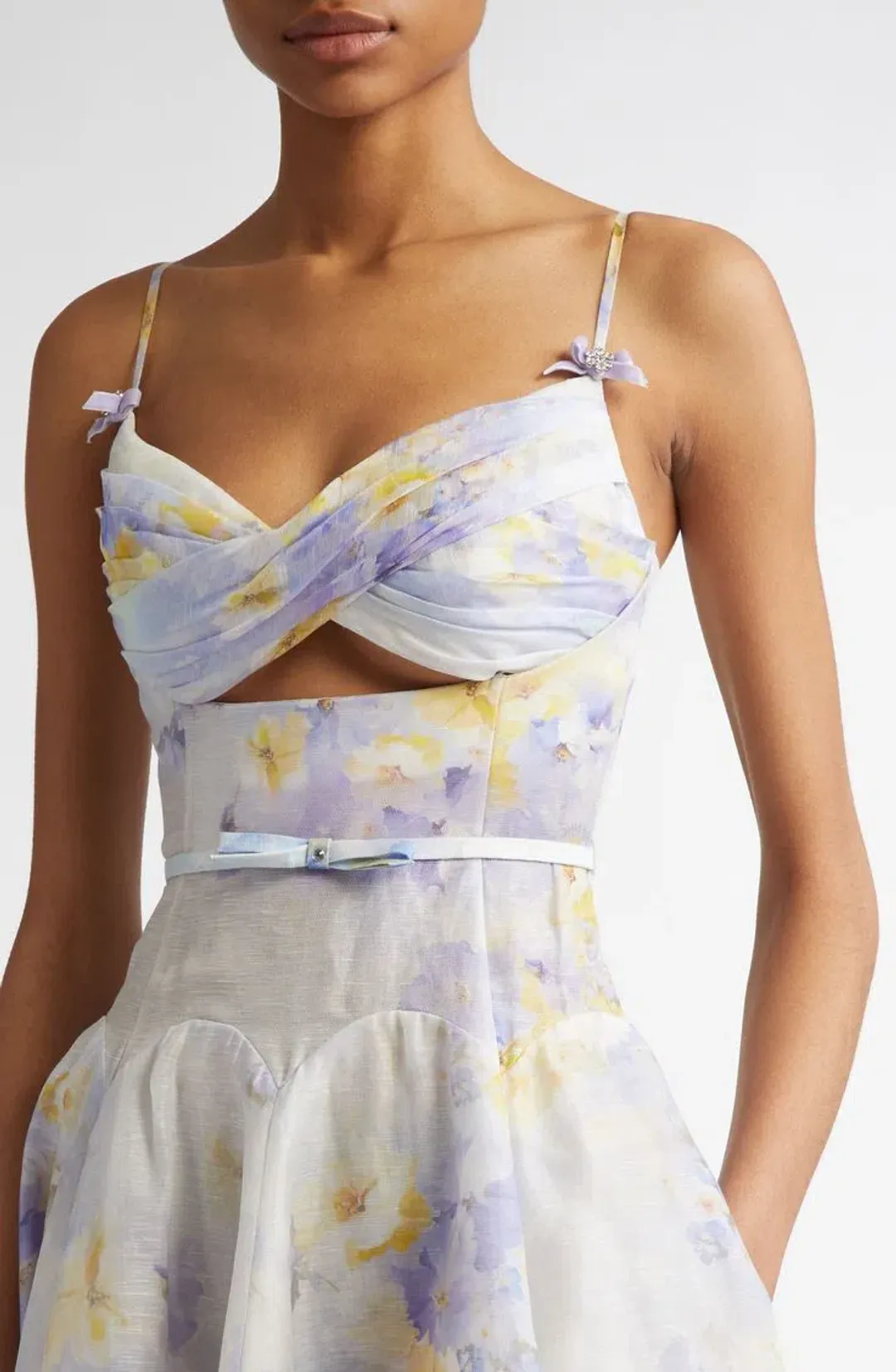 Zimmermann Crush Twist Front Midi Dress Lilac Floral Size 3 / AUS 14 for rent on The Volte - main image