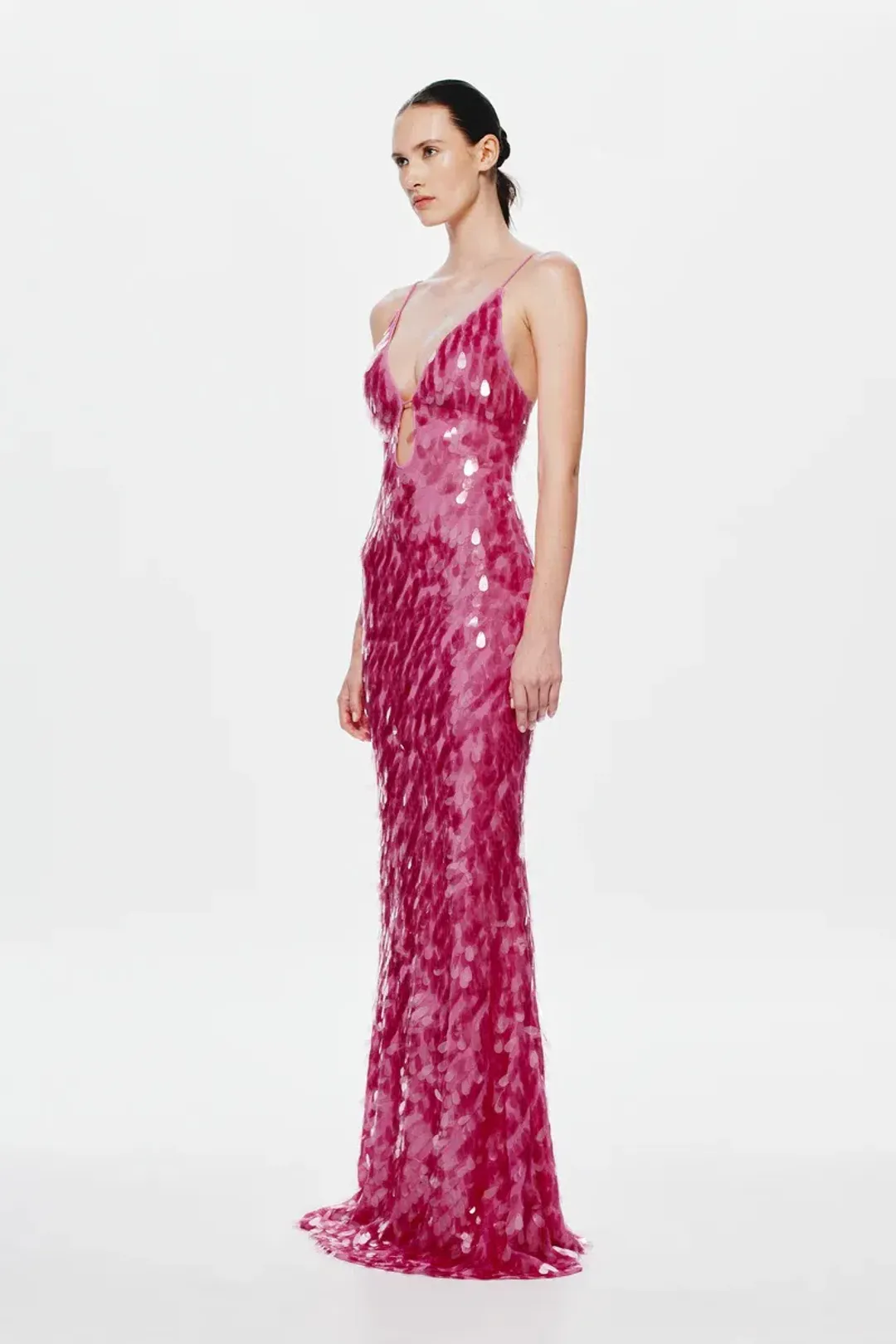 MISHA Sapphire Sequin Maxi Dress Fuchscia Size 8 for rent on The Volte - main image