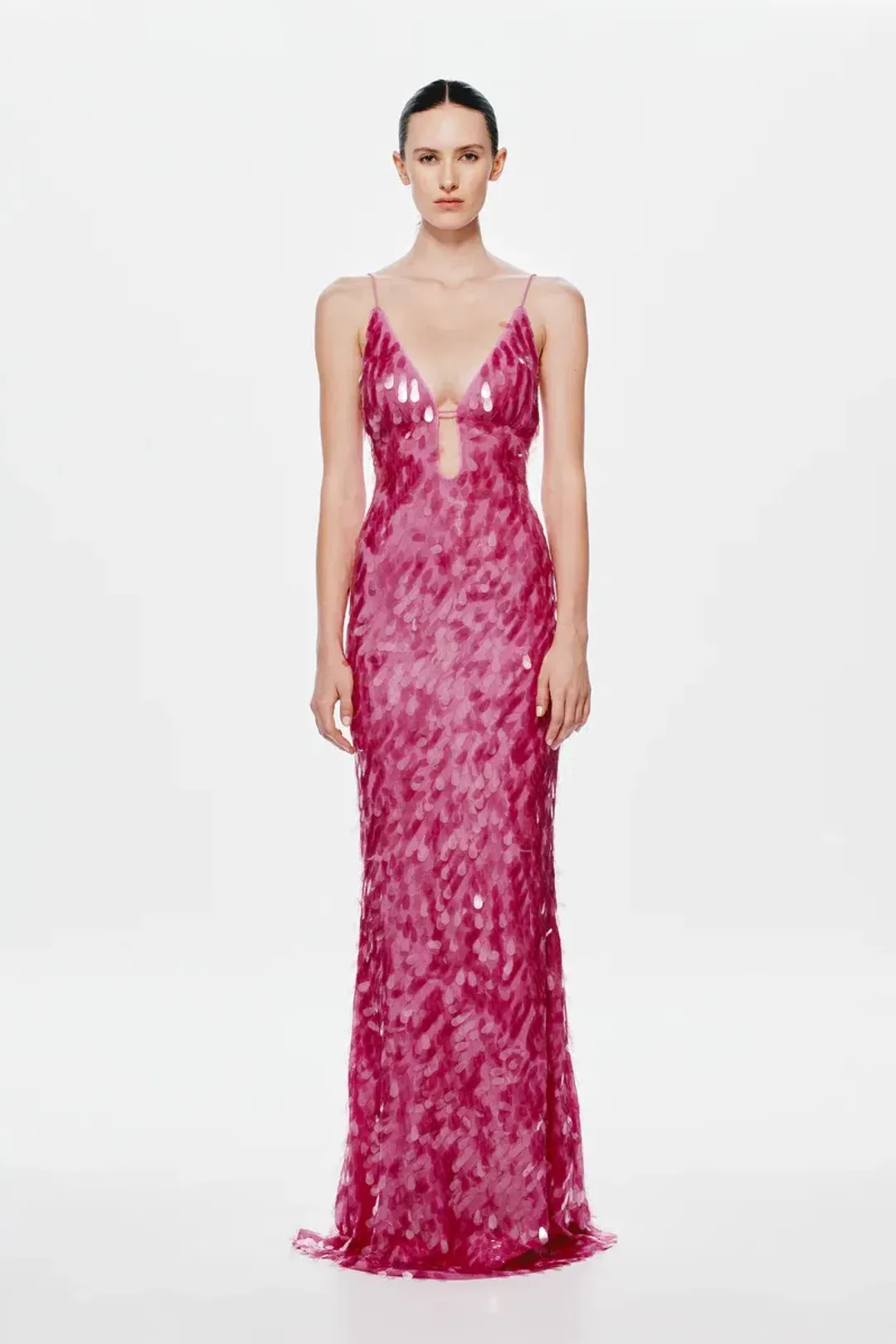 MISHA Sapphire Sequin Maxi Dress Fuchscia Size 8 for rent on The Volte - main image