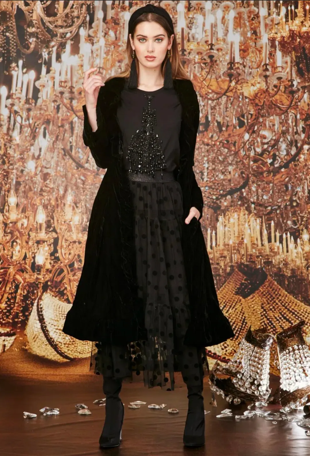Trelise Cooper Tiers In The Stars Skirt Black Tulle Polka Dots Size L for rent on The Volte - main image