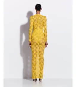 Alex Perry Long Sleeve Halter Column in Lace Yellow Size AU 8  for rent on The Volte - image 2
