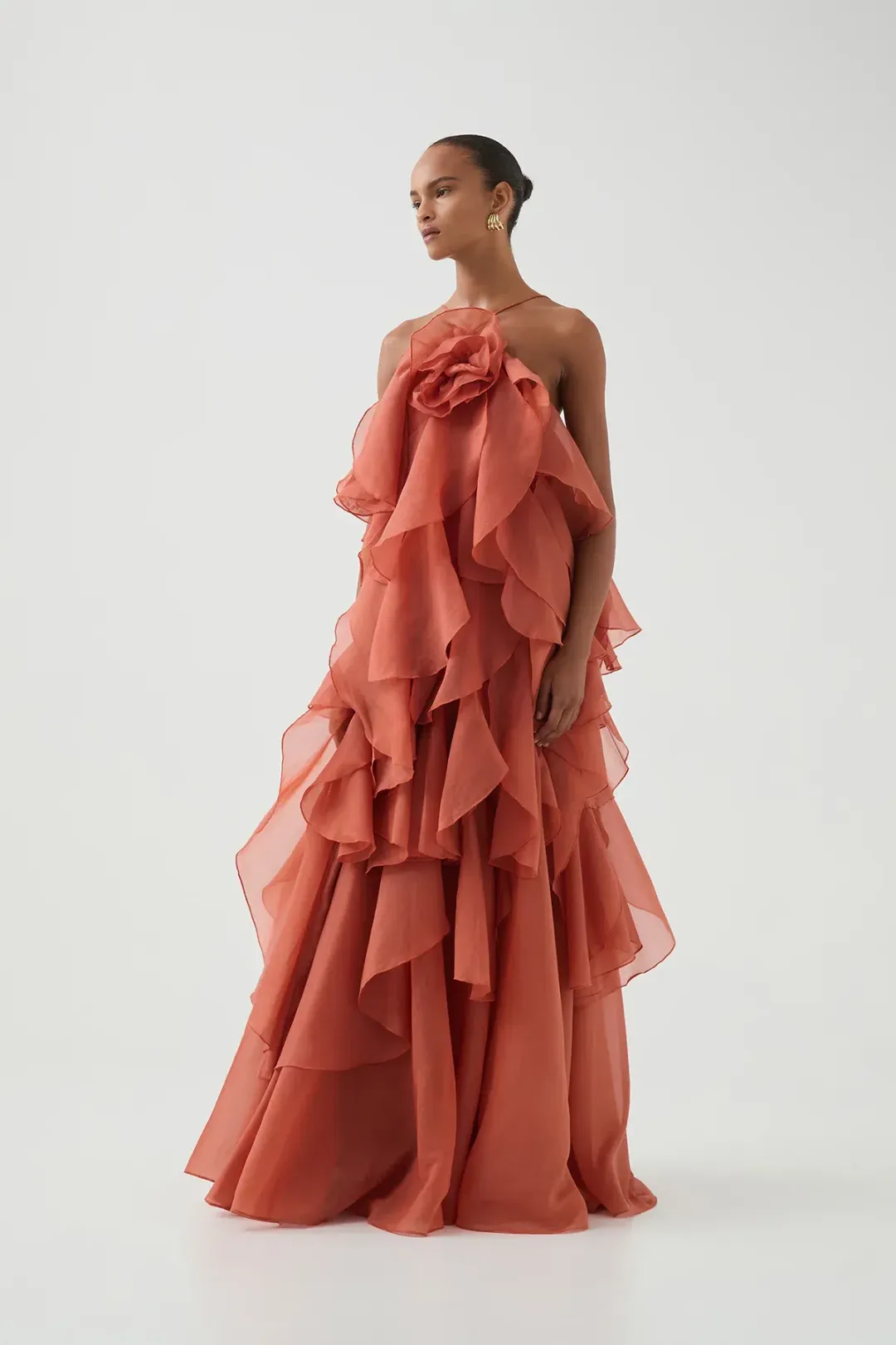 Aje Pandorea Layered Maxi Dress Coral Clay Size AU 8 for rent on The Volte - main image