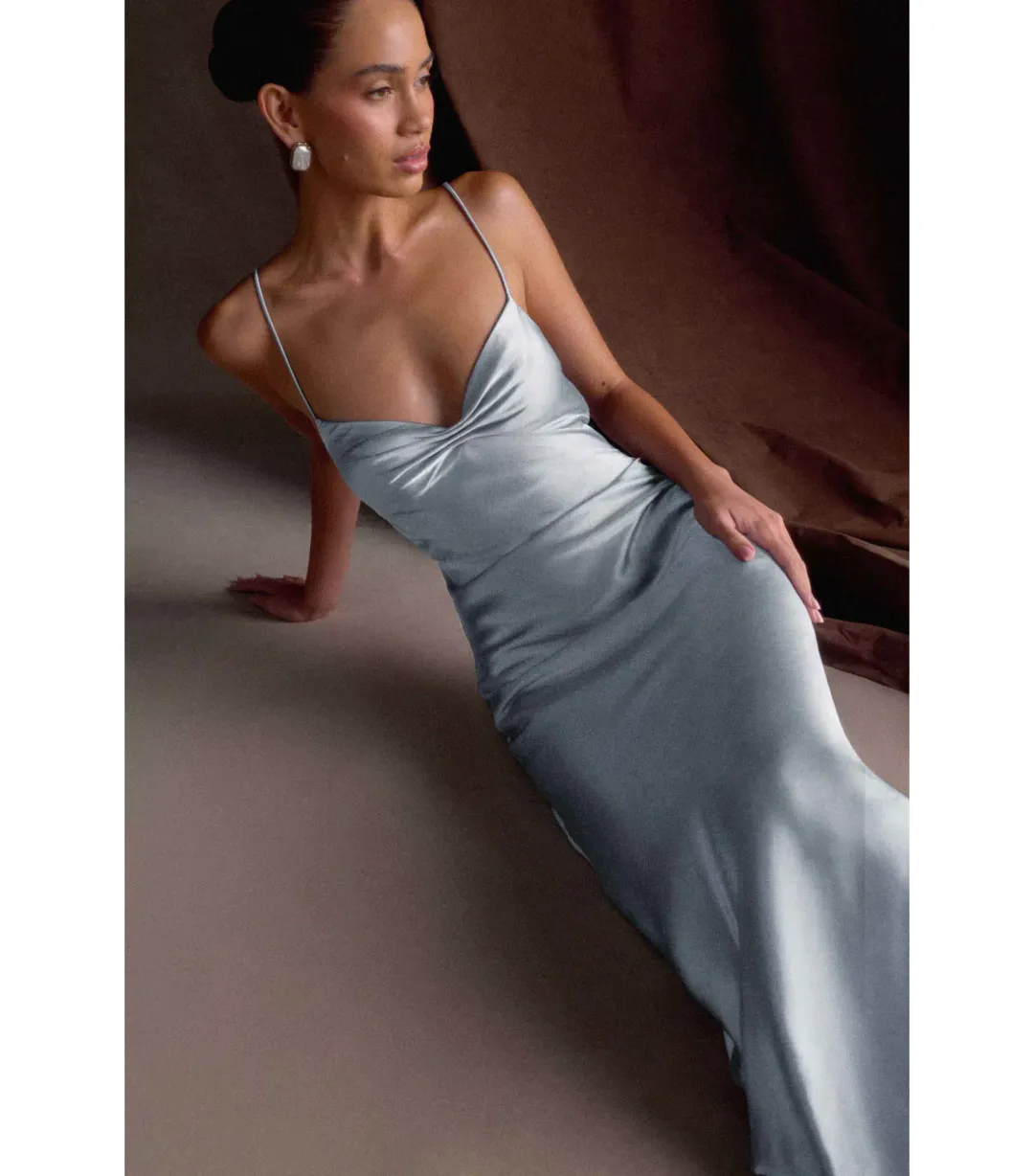 Meshki Lilly Sweetheart Satin Maxi Dress Frosted Blue Size S / AU 8 for rent on The Volte - main image