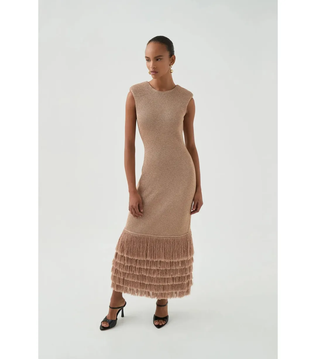 Aje Breeze Knit Midi Dress Rose Gold Size XS / AU 6 for rent on The Volte - main image