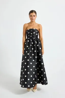 Pasduchas Dottie Strapless Midi Dress  Polka Dot Black/Cream Size 10 for rent on The Volte - image 2
