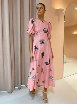 Alemais Cleo Midi Dress Pink Print Size 10 for rent on The Volte - image 1